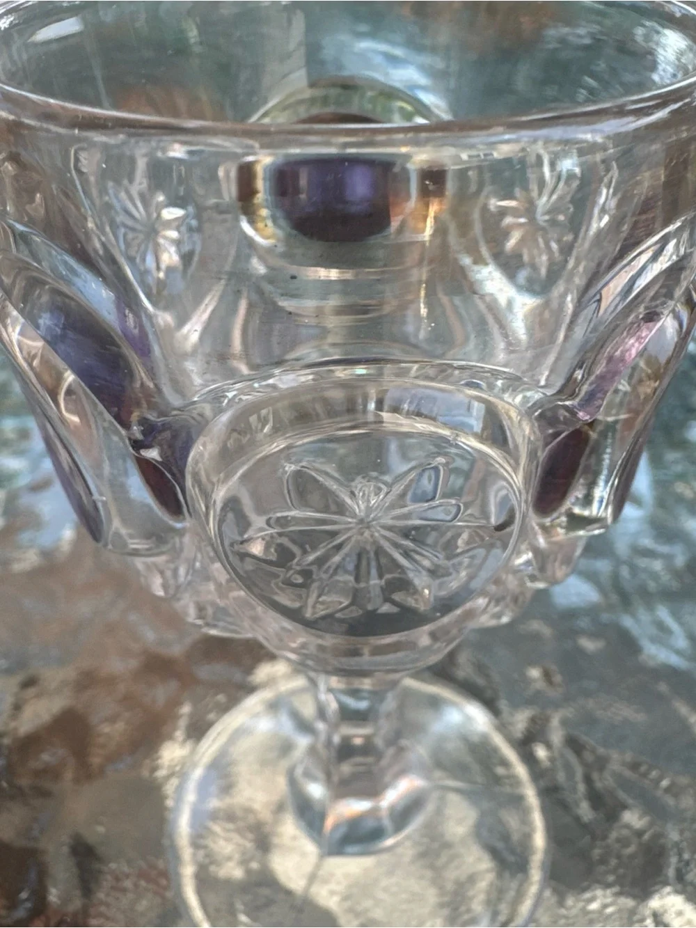 Vintage Clear Hobnail Goblets with Purple Jewel Centers 4.5x2.5 inches